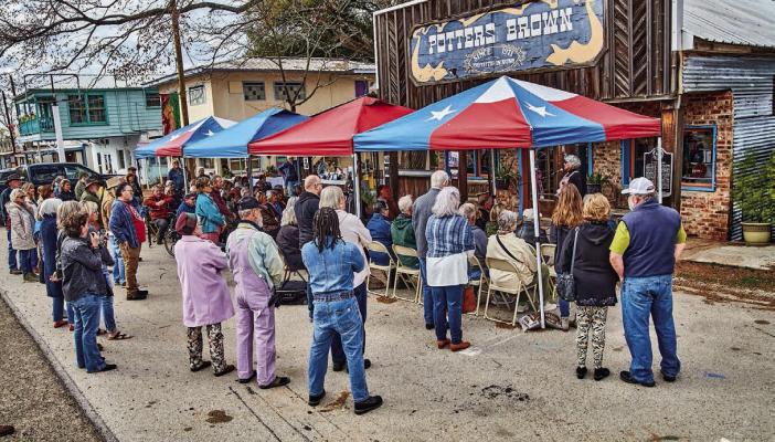 A good crowd was on hand March 9 for a Texas historical marker dedication ceremony at Potters Brown in Edom. The event was organized by Beth Brown, widow of Doug Brown, who opened the business in 1971. Photo courtesy of Craig D. Blackmon, FAIA, Edom