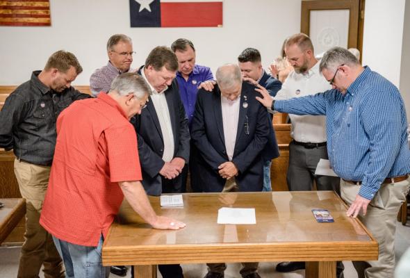 Local religious leaders and elected officials were in attendance for the National Day of Prayer event held at the Van Zandt County Court of Law Courtroom May 5. Photo by Faith Caughron